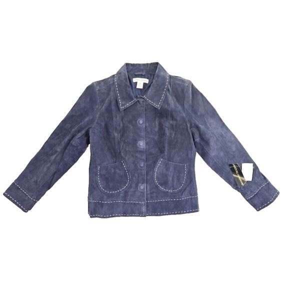 Bamboo Traders Leather Jacket Women's Medium Contrast Stitch Patch Pockets Snaps - Picture 1 of 16